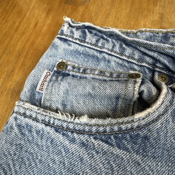 Vtg Carhartt Flannel Lined Jeans Mens 36x30 Light Blue Dungaree Work Distressed‎ - Picture 7 of 16